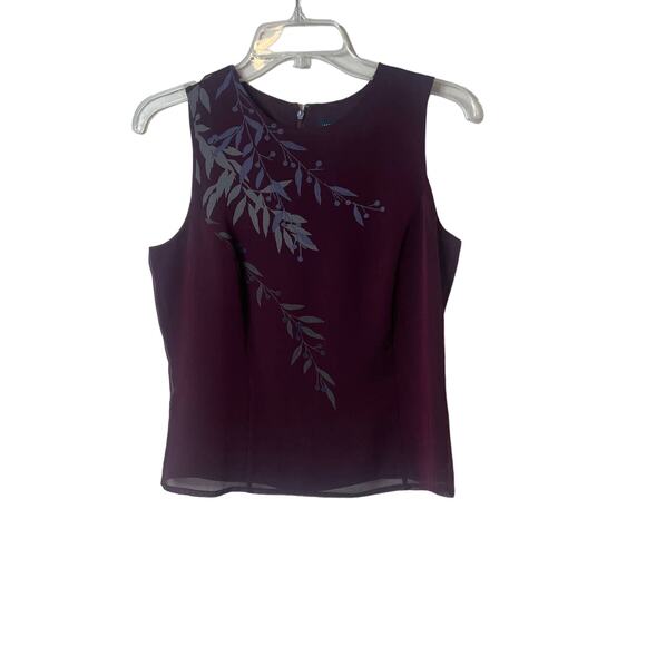 Ann Taylor Maroon Sheer Lined Floral Top Sz 8 - Picture 1 of 3
